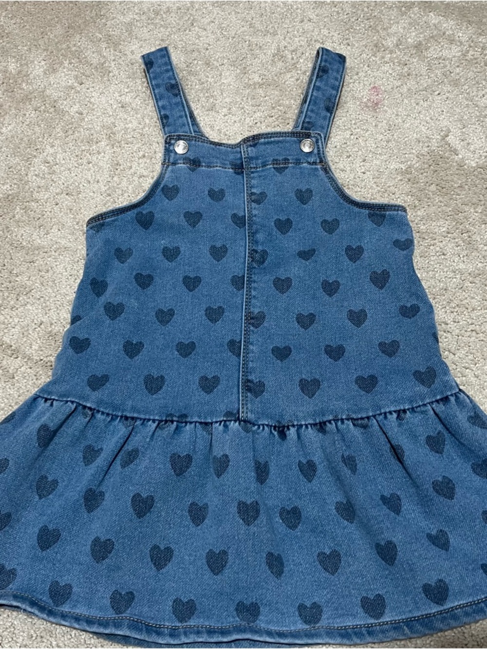 Denim Heart Print Overall Dress - Blue